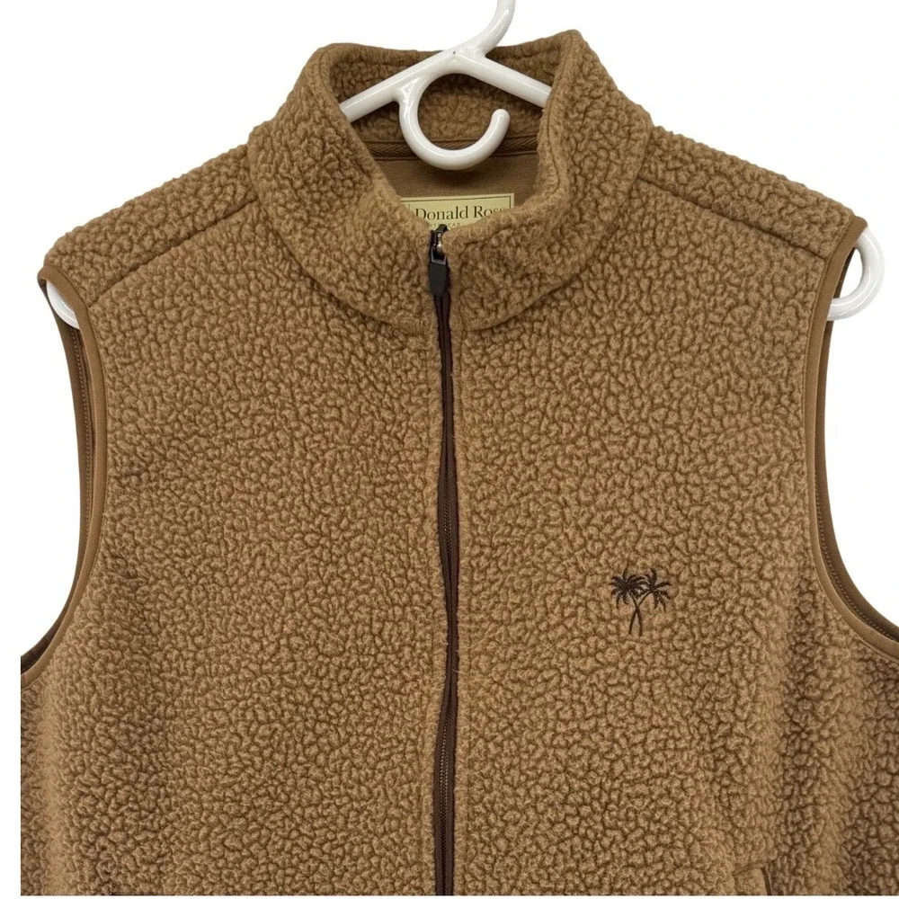 Donald Ross Sportswear Mens‎ Sherpa Fleece Vest Tan Brown Palm Tree Logo Small